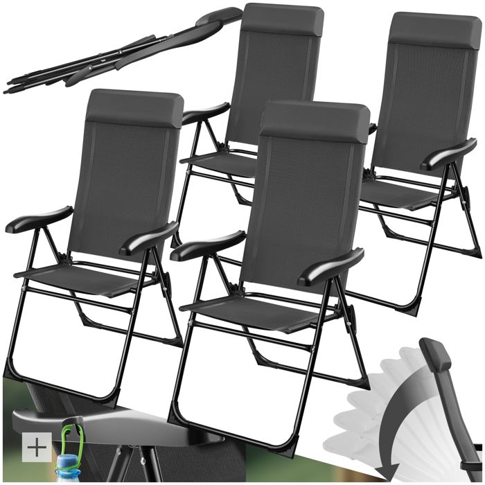 Chaise de camping - TECTAKE - Lot de 4 fauteuils MÜRITZ pliable en tissu textilène 57 x 65 x 112 cm structure en acier