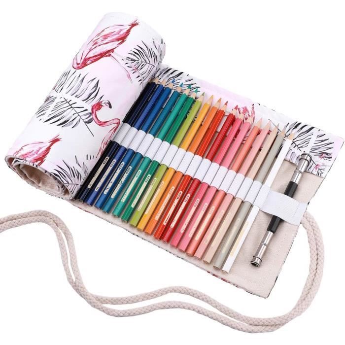 Trousse Pour 36 Crayon De Couleur, Trousse Enroulable 36 Trous, Sac De