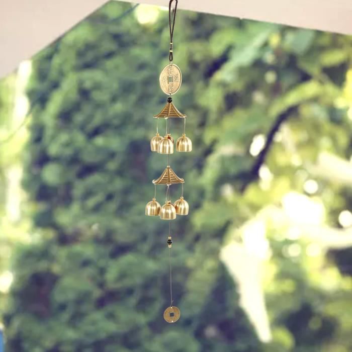 Carillon Éolien Feng Shui 5 Cloches En Métal - Son Mélodieux & Décoration Jardin/Extérieur 92 Cm