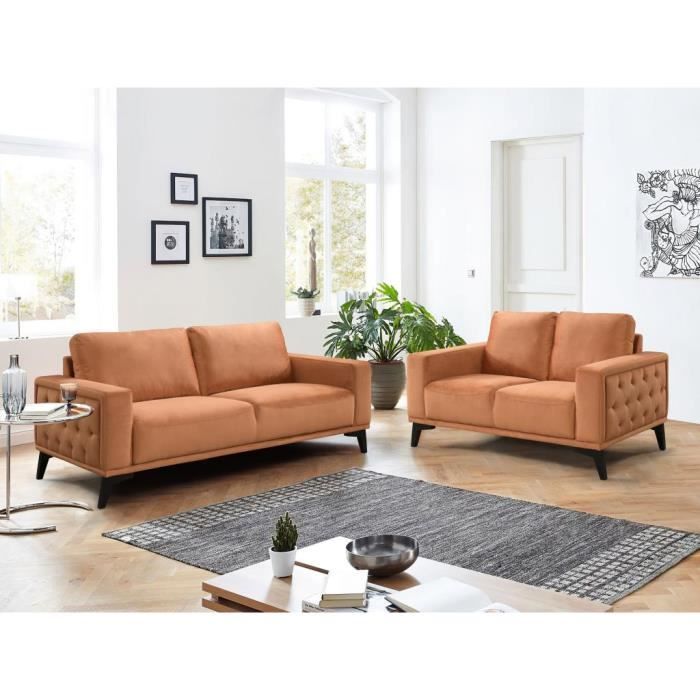 Canapé 3+2 en velours terracotta AZILIS - Cdiscount Maison
