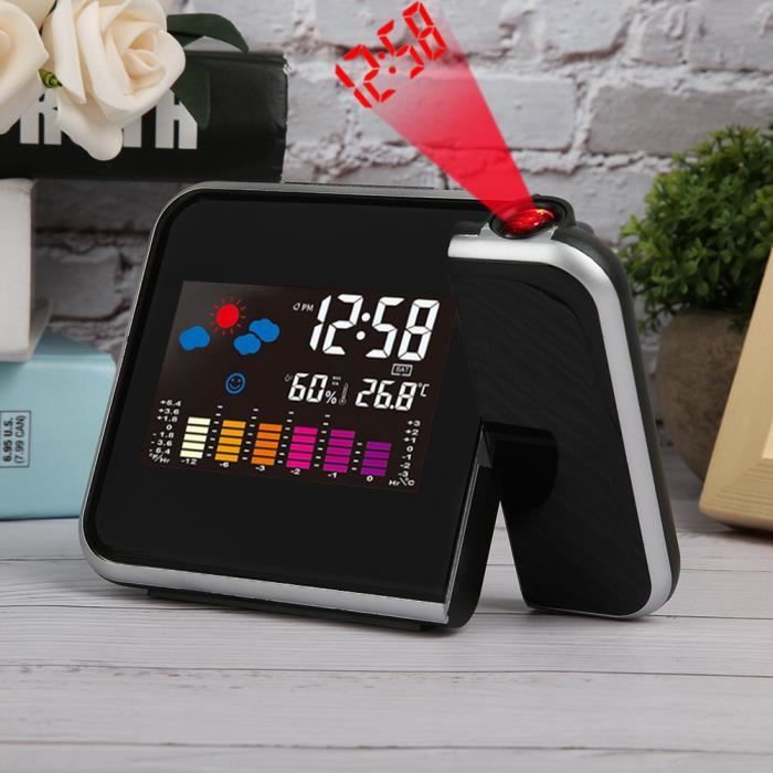 Réveil Électronique Multifonction Avec Radio, Météo Et Date - Horloge Numérique Noire