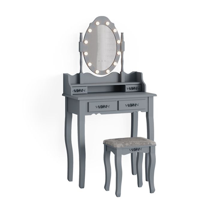 Coiffeuse Maggie 75cm avec éclairage LED et tabouret Gris Vicco 39600