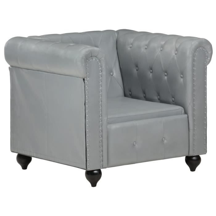 uu fauteuil chesterfield gris cuir véritable 89x76x75 cm 283755