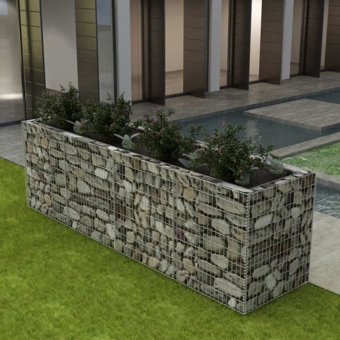 Vidaxl Lit surélevé - Gabion Acier - 360x90x100 cm - Argent - Résistant aux intempéries
