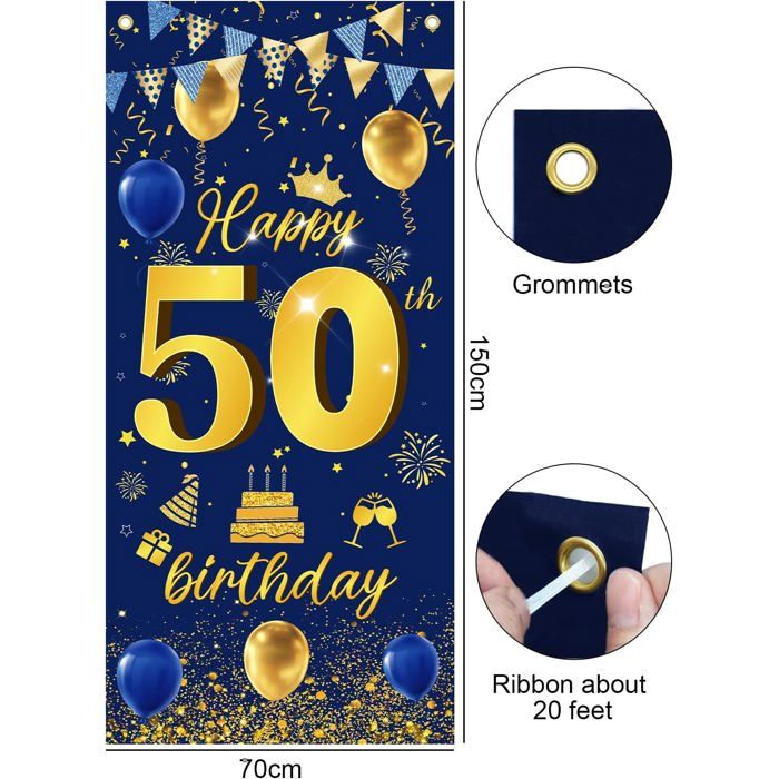 Kit Déco Anniversaire 50 Ans Or Noir - Bannière, Ballons, Confettis Pour Fête Homme Femme