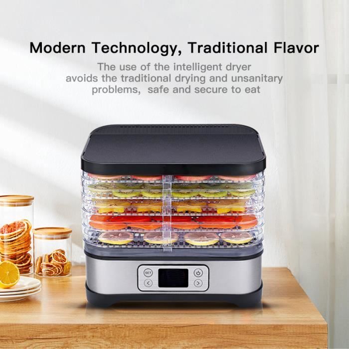 Tout neuf Déshydrateur Alimentaire - en Acier Inoxydable - 8 Plateaux - 850W - Température Réglable 35-75°C - Minuterie 48H - Électroménager