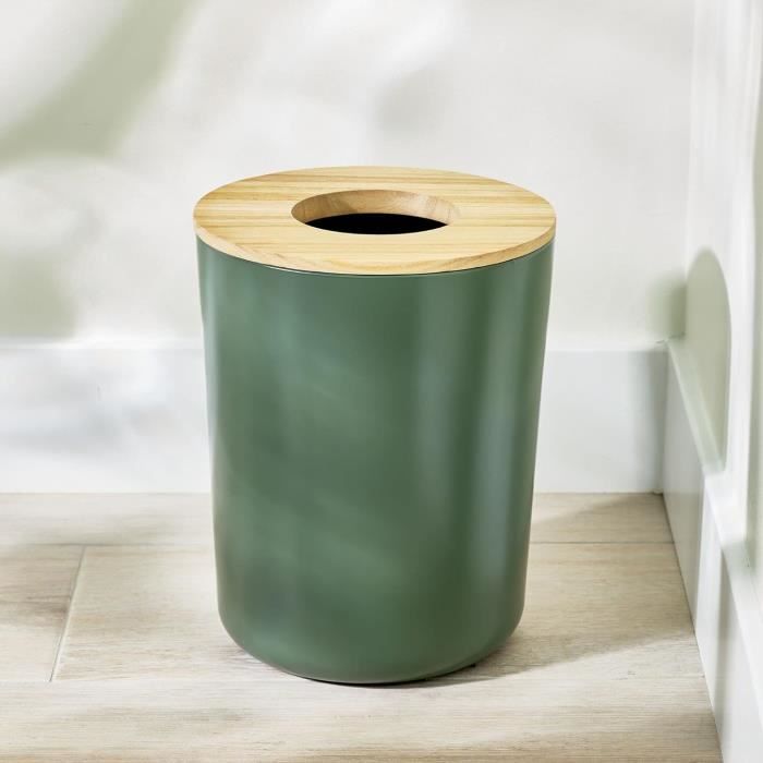 Poubelle Salle De Bain Avec Couvercle Pivotant - Design Bois Noyer - Bac Intérieur Amovible - 11