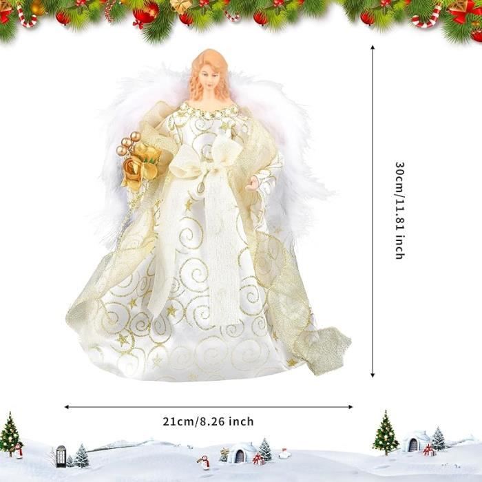 Cimier D'ange Pour Sapin De Noël 30 Cm - Avec Ailes En Plumes Et Guirlande Lumineuse LED - Décoration De Cime Féerique Et Lumineuse
