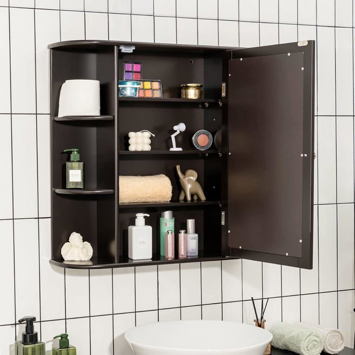 COSTWAY Armoire Murale Salle De Bain 2 Miroirs – Placard Rangement 62x11x65 Cm Blanc Moderne