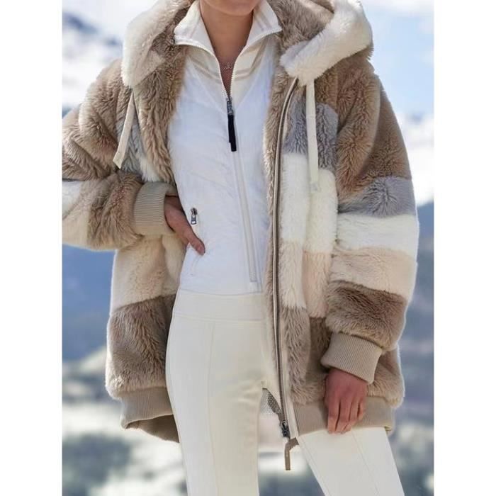 Manteau Femme En Fausse Fourrure Polaire - Couleur Corail Multicolore - Chaud Et Doux Pour L'hiver