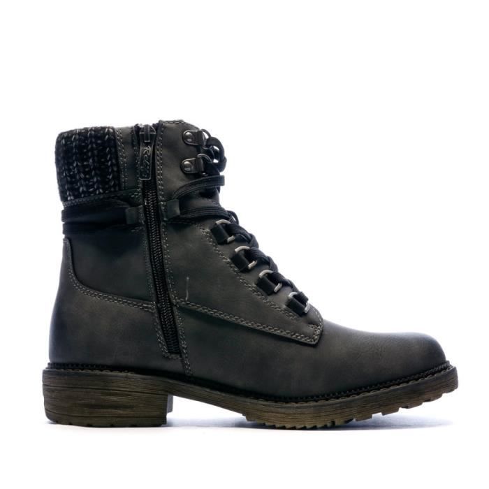 Boots Femme RELIFE Jitone Gris Noir Tige haute Talon Bloc