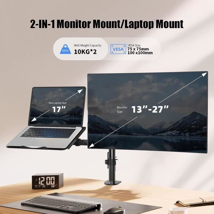 Support écran PC avec Plateau, Support Moniteur pour écran LCD-LED 13 à 27  Pouces et Ordinateur Portable jusqu'à 17[S37]