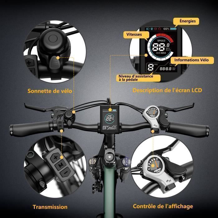 YOLOWAY Velo electrique 27.5 Vert Moteur 250W Batterie Amovible 36V 12.5Ah Shimano 7 Vitesse Velo VTT electrique Casque Gratuit Cdiscount Sport
