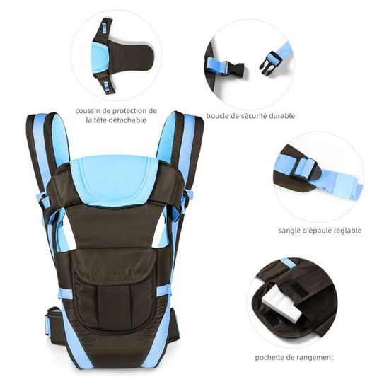 Porta-Bebè Ergonomique 4 Positions 4-20 Kg Avec Capuchon Amovible - Porte-Bébé Gris Confortable