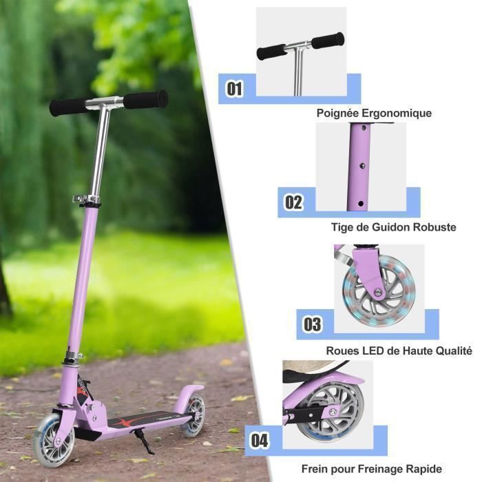 COSTWAY Trottinette Enfants Pliable 2 Roues LED Clignotantes 3 Hauteurs Ajustables avec Plateau COSTWAY Trottinette Enfants Pliable 2 Roues LED Clignotantes 3 Hauteurs Ajustables avec Plateau