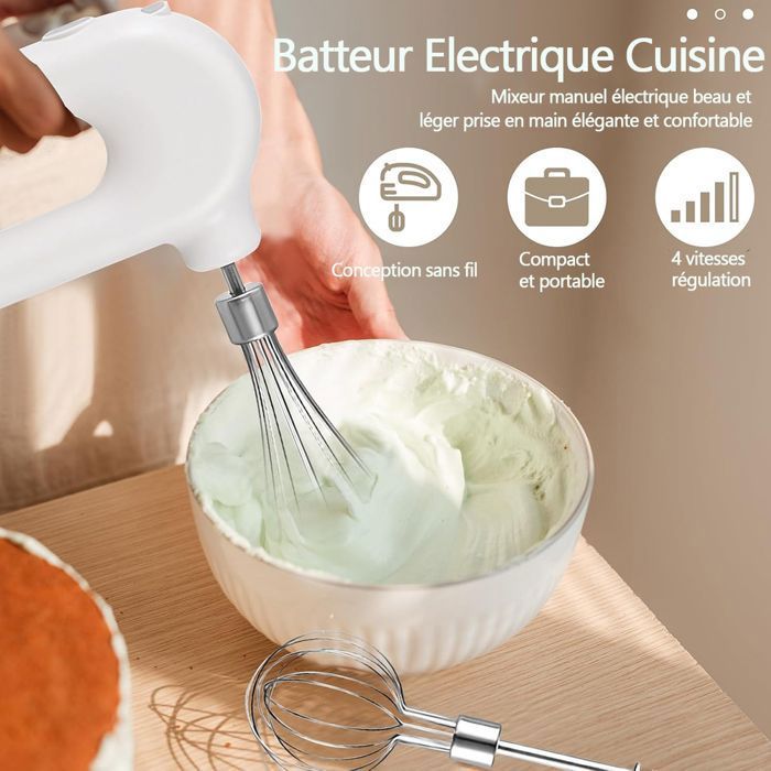 Batteur à Main Électrique Sans Fil Rechargeable USB - Mixeur Portable Puissant Pour Pâtisserie Et Cuisine (Cyan Clair)