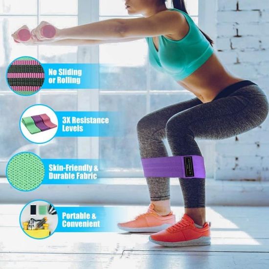 Set Fizyo 3 Bandes Fitness En Tissu – Résistances 1-12, 12-22, 22-32 Kg, Antidérapantes, Avec Pochette