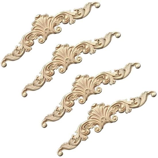 Décorations Bois Sculpté - Lot 4 Fleurs | 15x10,5 Cm | Applique Meuble Vintage | Gativs