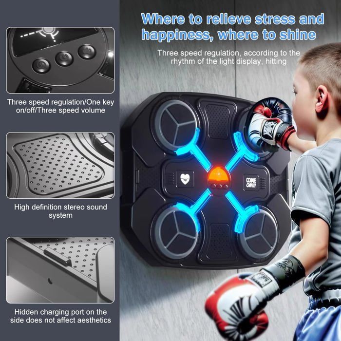 Machine De Boxe Musicale Pour Enfants - Avec Gants, LED, Bluetooth, 2 Modes, 5 Vitesses, Pour La Maison, Cadeau Sport