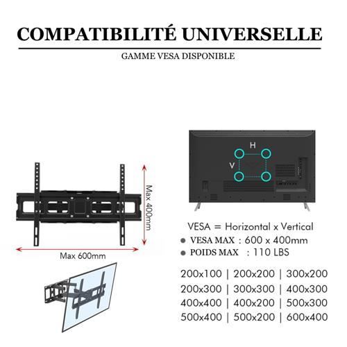 SUPPORT TV MURAL orientable et inclinable LCD Plasma LED 3D 26 à 50