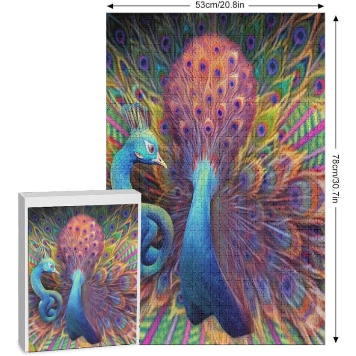 Bimkole Puzzle 1000 Pièces Paon Fleurs – 80x41 Cm, Carton Résistant, Décoration Murale, Détente, Cadeau Famille Et Adultes