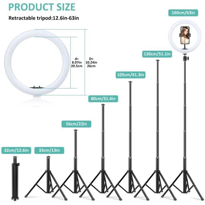 Anneau Lumineux LED 5 Pouces Evershop Avec Trépied Et Support Téléphone - 3 Couleurs 10 Niveaux