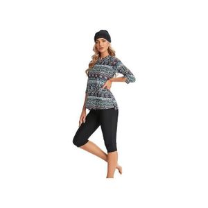 Burkini Femme Manches Longues/Courtes Fermeture Éclair – Maillot De Bain Musulman Rashguard Imprimé