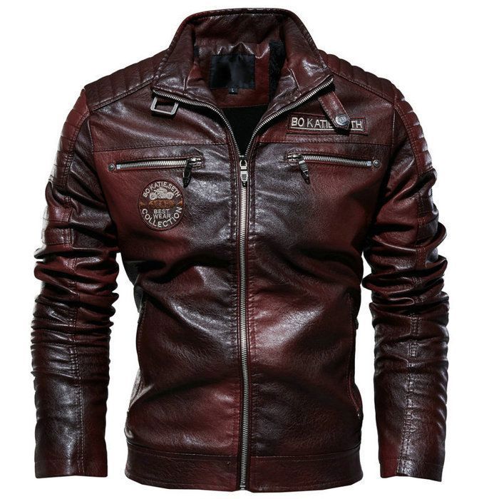 Blouson Cuir Homme MGDIFYXAA - Veste Moto Biker Automne Couleur Unie Bleu Marine, Manteau Décontracté Grande Taille L