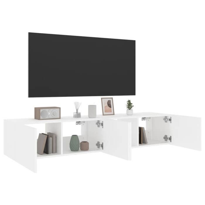 TV LCD Miniature Pour Maison De Poupée – Meuble TV Blanc – Échelle 1:12 – 2 Pièces Déco