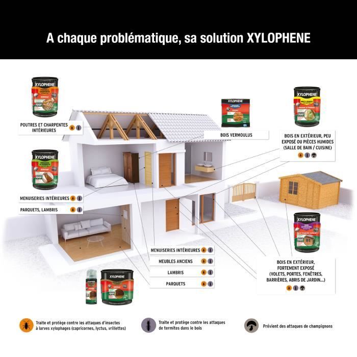 Traitement Bois XYLOPHENE 5L - Insecticide Anti-termites Pour Poutres Et Charpentes, Neuf