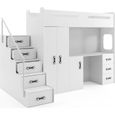 Lit mezzanine MAX 4 en 80x200 avec bureau, armoire, matelas, sommier et escalier en blanc+blanc-0