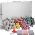 TECTAKE Coffret Malette Set de Poker 1000 Jetons + 2 Jeux de 54 Cartes en Aluminium - Argent-0