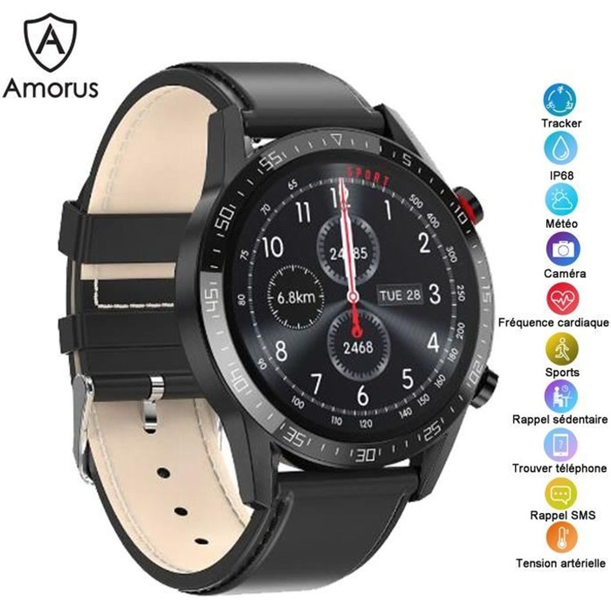Montre Connectée Homme pour Android iOS, Sport Montre Intelligente Santé Tracker d