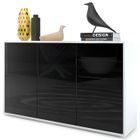 Vladon Commode Buffet Ben V3, Corps en Blanc mat - Façades en Noir haute brillance