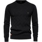 Pull Homme en Coton Couleur Unie Chaud d'Hiver Motif Diamant-Noir - FONDUPIN - Coupe Classique - Col Rond