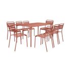SWEEEK Table de jardin métal + 8 assises terracotta traitement antirouille. lattes et bords arrondis