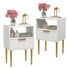 VIVOLILV Lot de 2 tables de chevet avec 1 tiroir et 1 niche en bois - chevet de lit 40 x 30 x 57cm Blanc -Pieds en dorés