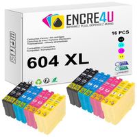 604XL ENCRE4U - Lot de 16 cartouches d'encre générique compatibles avec EPSON 604 XL Ananas : 4 Noir + 4 Cyan + 4 Magenta + 4 Jaune