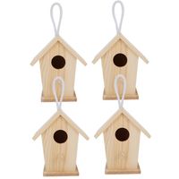 minifinker Maison d’oiseau Mini maison d'oiseaux suspendue en bois, 4 pièces, Cage de nids, ornement pour jardin et jardin filet