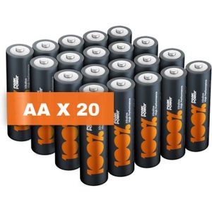 PILES Piles AA - Lot de 20 | 100% PEAKPOWER | Batteries Alcalines AA LR6 1,5v | Longue durée, haute performance, utilisation quotidienne