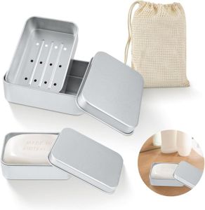 2 Boîtes à Savon En Aluminium étanches - Avec égouttoir Amovible - Voyage, Hôtel, Salle De Bain - 150 Ml