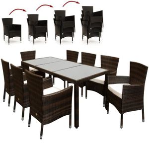 Ensemble table et chaise de jardin Casaria Salon de jardin 8 personnes en polyrotin B