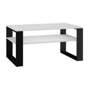 TABLE BASSE Table basse rectangulaire style loft - HUCOCO - ASISA - Blanc - 90x58x50 cm - Avec étagère