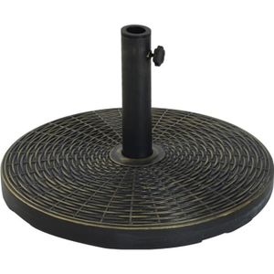 PARASOL Pied de parasol rond - OUTSUNNY - Base de lestage - Résine imitation rotin - Noir bronze