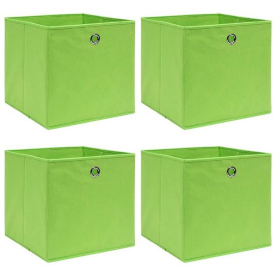 Lot 4 Boîtes Rangement En Bambou Avec Toile - 31x31x20 Cm - Pliables, Poignée, Fond Ouvert - Pour Étagère, Placard