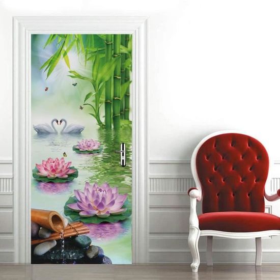 Sticker Porte Effet 3D Échelle De Livre 77x200cm - Autocollant Mural Imperméable Pour Décoration Intérieure