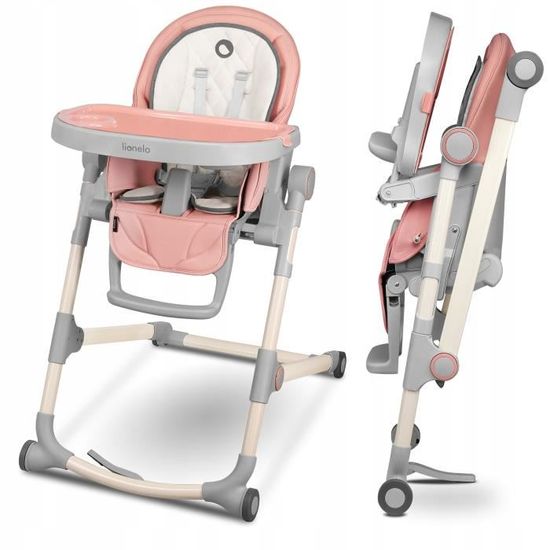 LIONELO Chaise haute bébé Cora réglable pliable - Rose