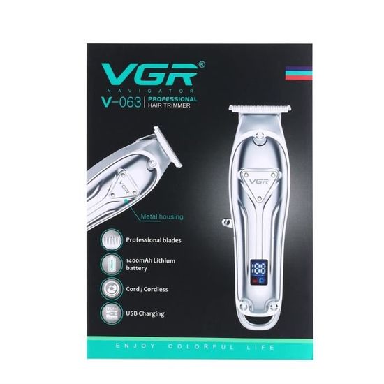Argent VGR métal tondeuse à cheveux tondeuse électrique outil de sculpture sur cheveux professionnel barbier
