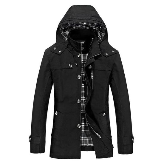 Veste Longue en Coton Homme a Capuche Coupe Noir