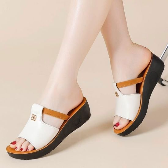 Sandales Femme En Cuir Synthétique – Mules Compensées Confortables Pour Maison, Piscine, Plage